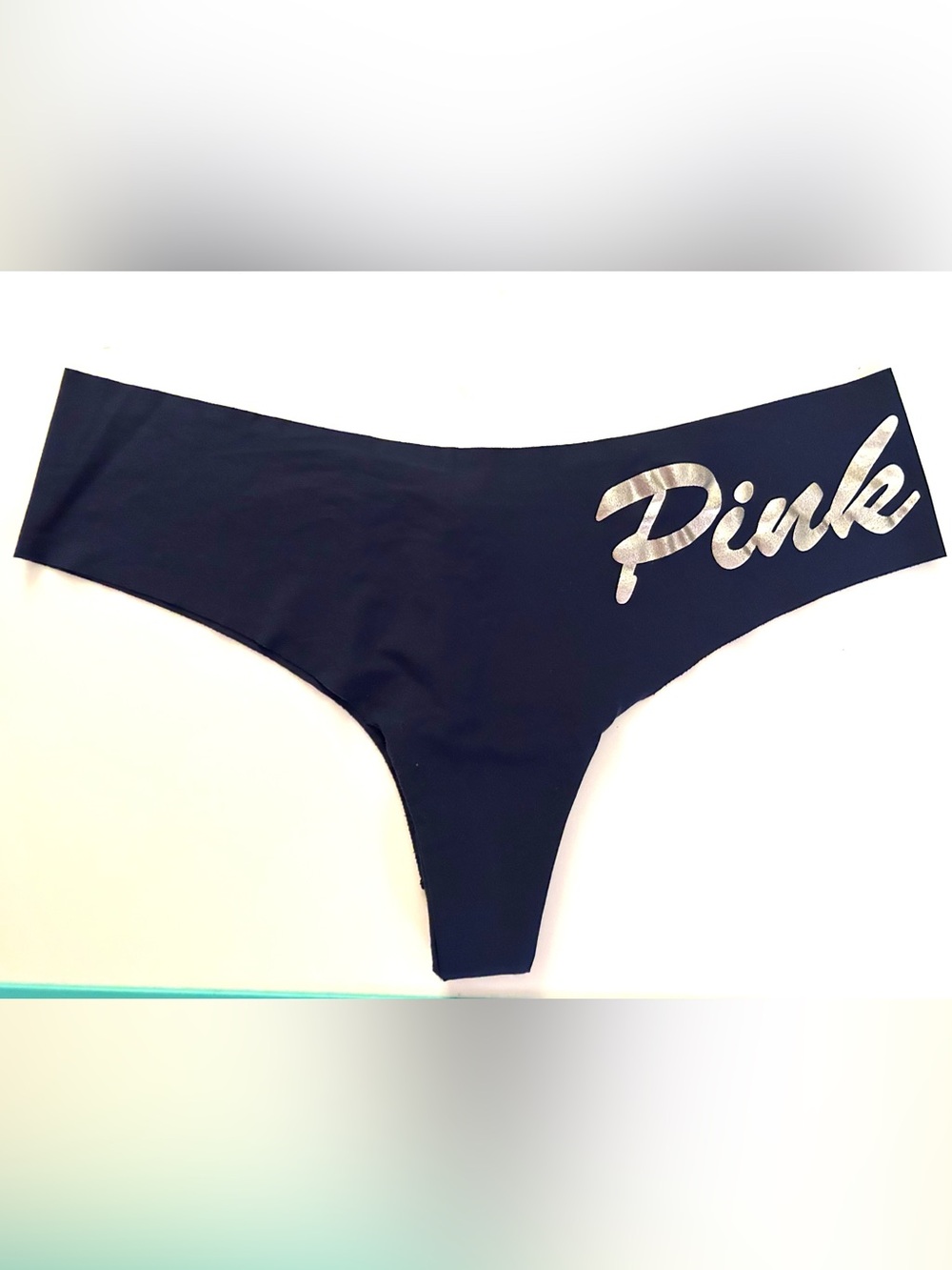 PINK Victoria's Secret NAVY Thong with Silver Logo